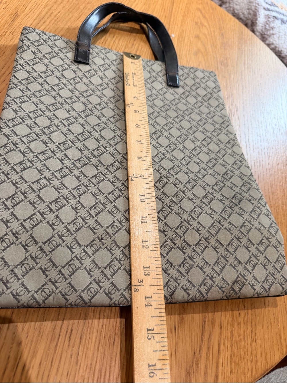 Carolina Herrera Beige and Dark Brown Monogram Tote - Picture 4 of 9